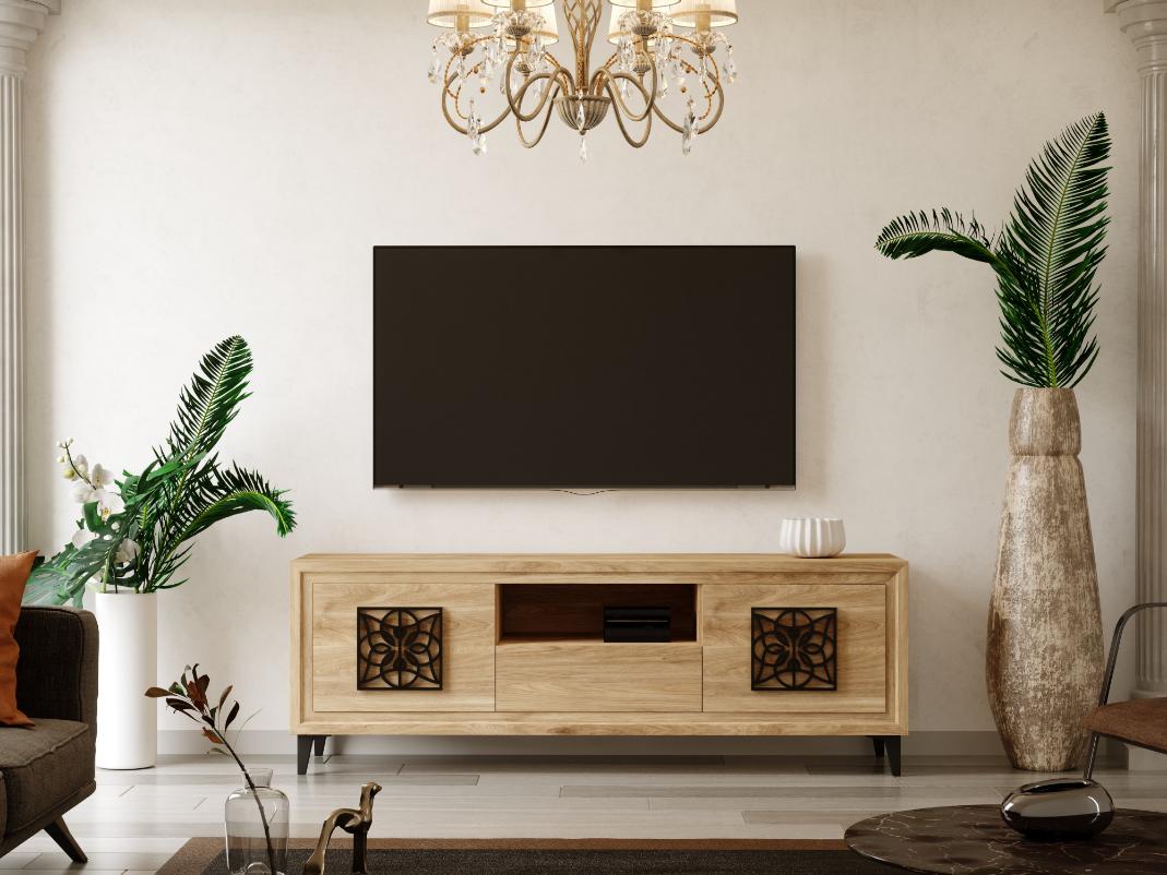 Mueble bajo de Tv blanco VIENA ROBLE ROSETA NEGRA_1