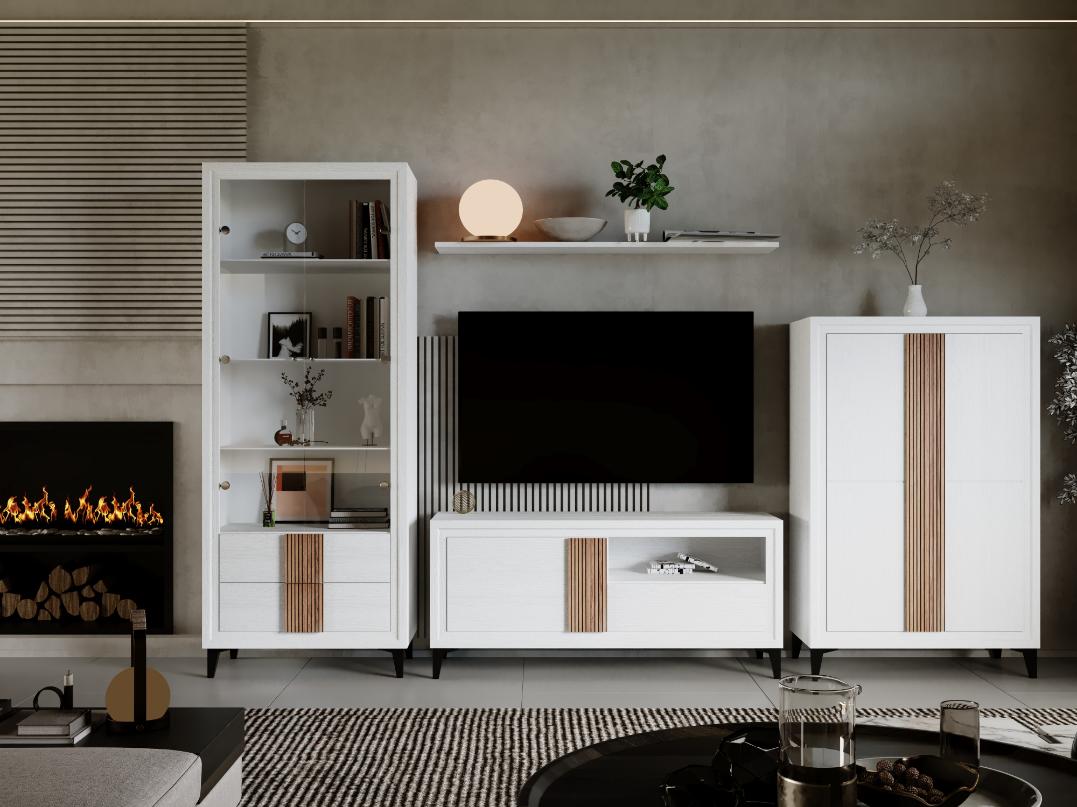 Salón blanco con tiradores alistonados 310 cm