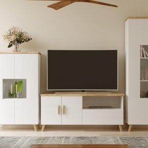 Salón blanco con tiradores roble de 280 cm