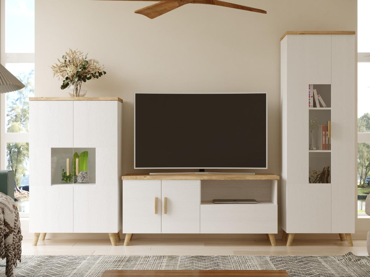 Salón blanco con tiradores roble de 280 cm