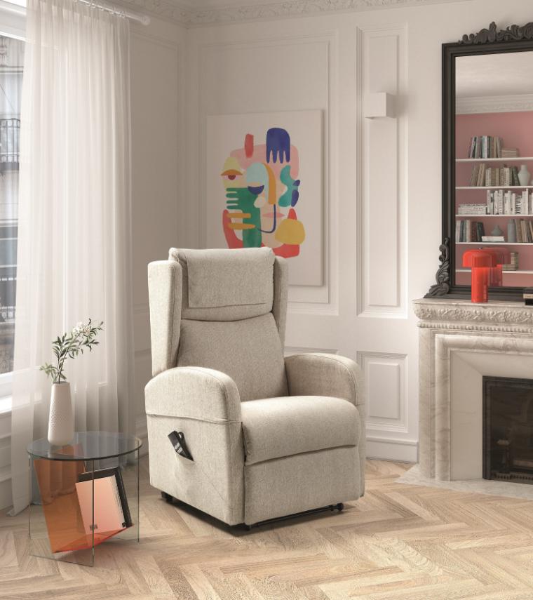 Sillón Relax eléctrico levanta personas beig cerrado