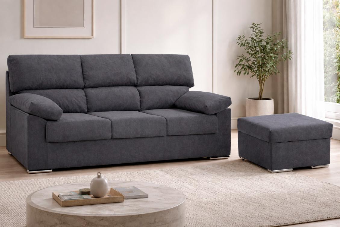 Sofá con puff madera pino y aglomerado