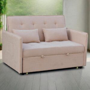 Sofa cama con brazos armazón madera_BEIG_AMBIENTE